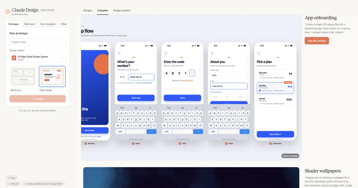 Claude Design interface showing AI-generated app prototype examples what is Claude Design by Anthropic