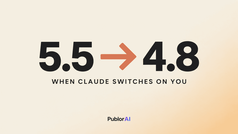Editorial cover reading 5.5 with an arrow to 4.8, on why Claude switched models to Opus 4.8 mid-chat