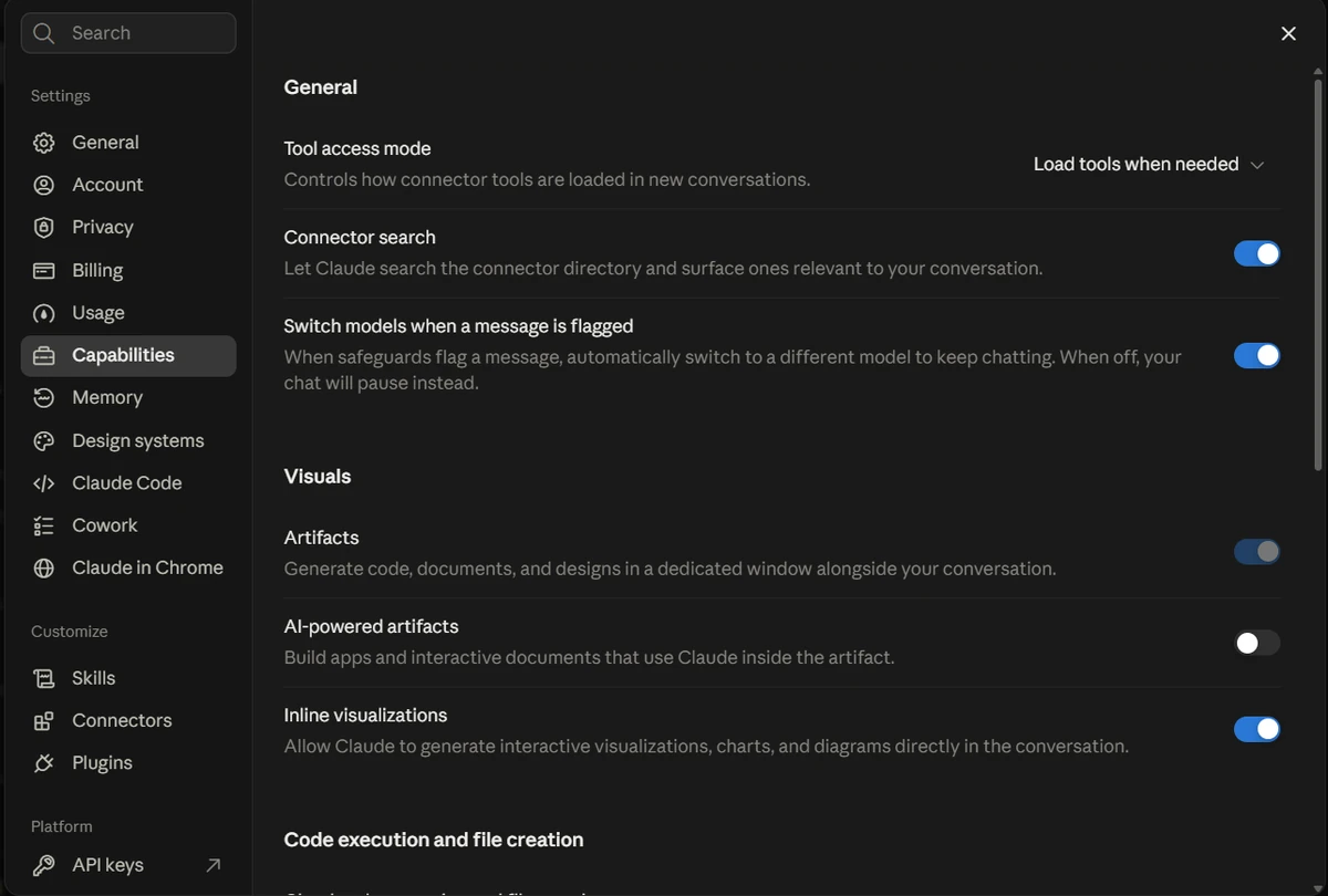 Claude settings showing the Switch models when a message is flagged toggle, the setting behind Claude switched models